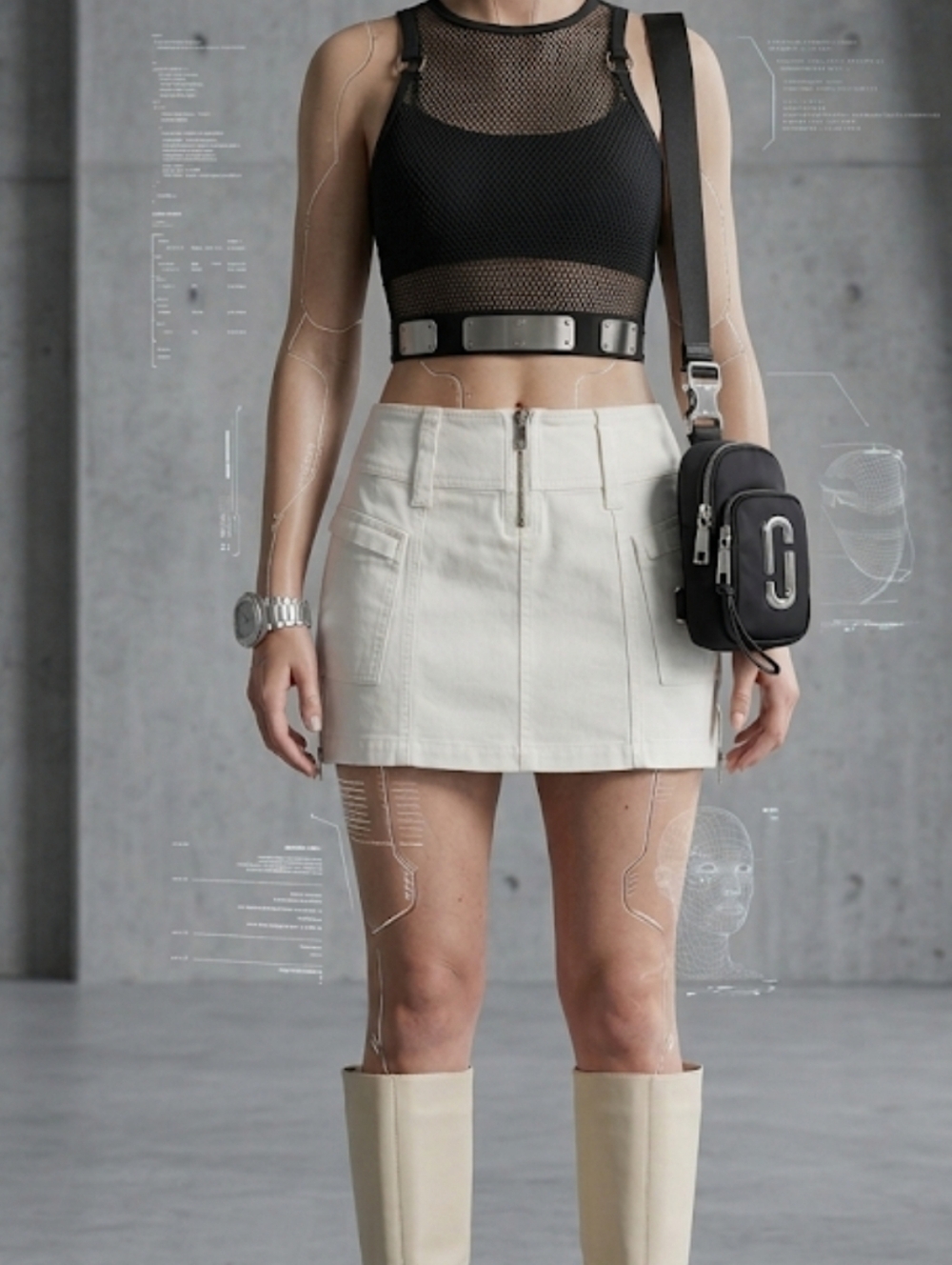 Y2k White Cargo Pocket Micro Mini Skirt with Front Zip - Picture 12 of 12